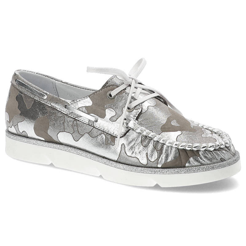 Mokasyny damskie Simen, wsuwane i ze skóry naturalnej, srebrne, 760-Moro-Srebro