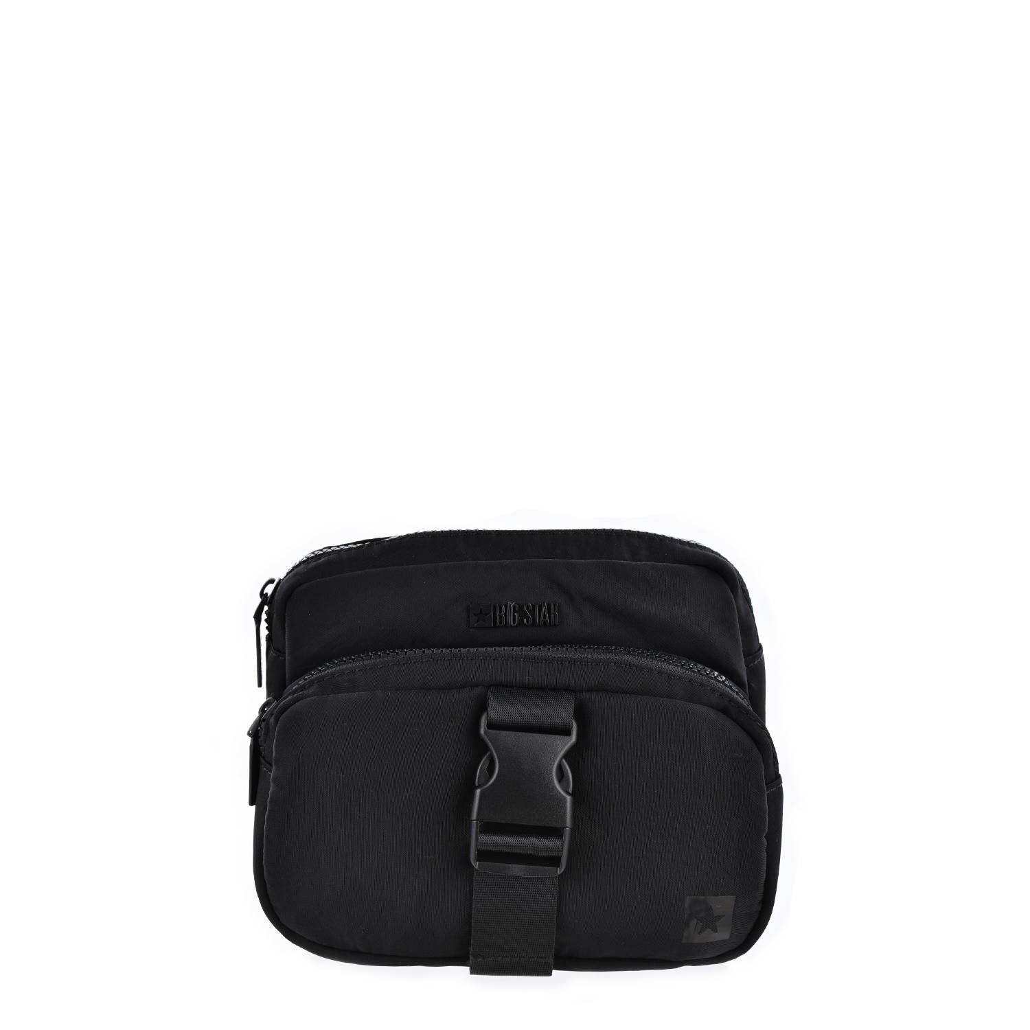 Torba damska Big Star, materiał tekstylny w czarnym kolorze z kompaktową konstrukcją regulowanym paskiem z klamrą oraz zamykanymi kieszeniami na zame