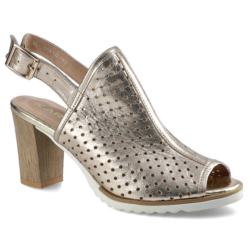 Sandały damskie Karino, skóra naturalna z zapinanym paskiem, złote, 1997-074-P