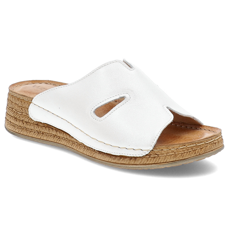 Klapki damskie Wasak, ze skóry naturalnej na platformie z miękkimi wkładkami, perłowe, 755