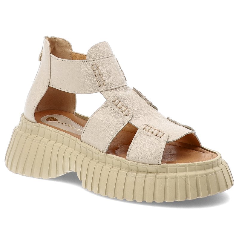 Sandały damskie Armodo, na grubej podeszwie ze skóry naturalnej na zamek, beżowe, 1510-2051