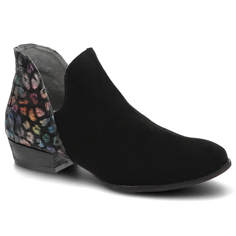 Botki damskie Maciejka, naturalna skóra zamszowa skórzana wkładkaapięcie na suwak, czarne, 04091-39-00-5