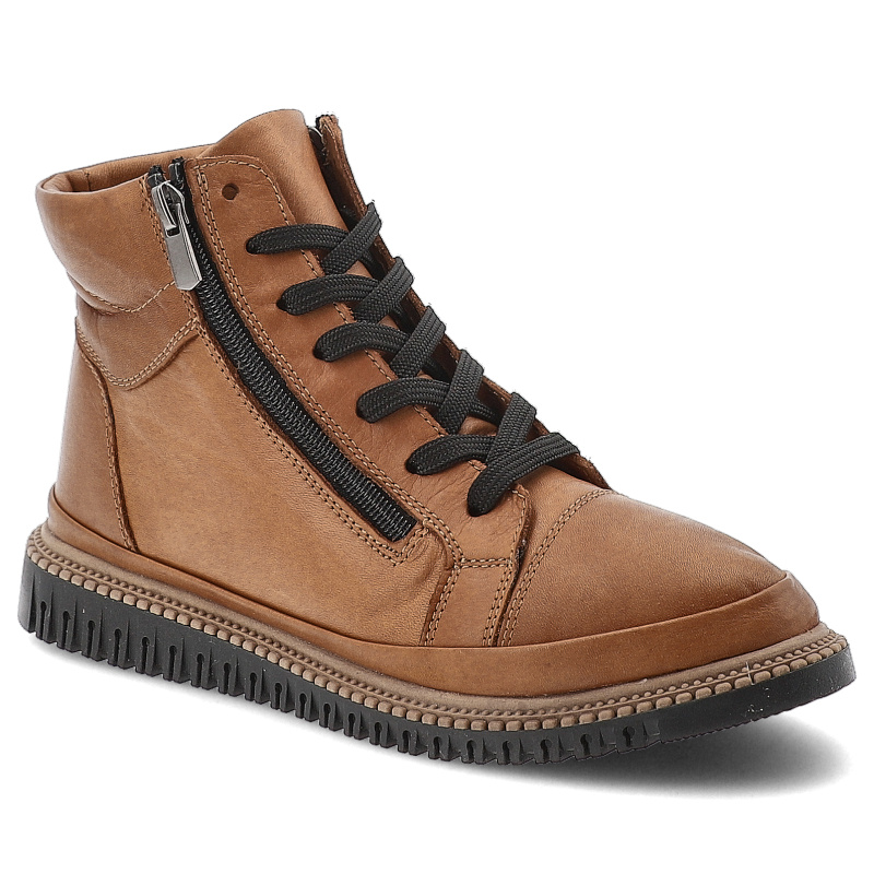 Trzewiki damskie Artiker, licowe na płaskiej grubej podeszwie z okrągłym noskiem i na zamek, brązowe, 55C0788