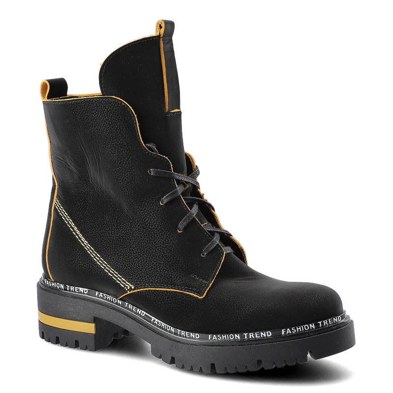 Botki damskie Lemar, sznurowany fason podwyższona cholewka dekoracyjne kontrastowe obszycia masywna podeszwa z bieżnikiem, żółte floter, 60271