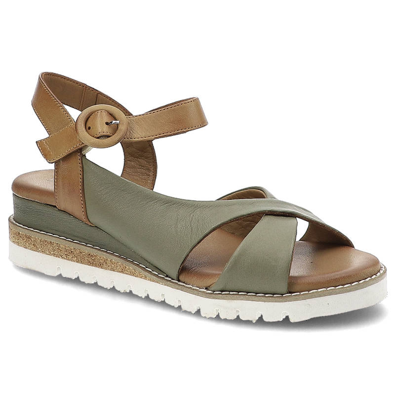 Sandały damskie Artiker, ze skóry naturalnej licowej z zapięciem na sprzączkę skórzanym wnętrzem i wkładką oraz stabilnym koturnem o wyraźnej wysokoś