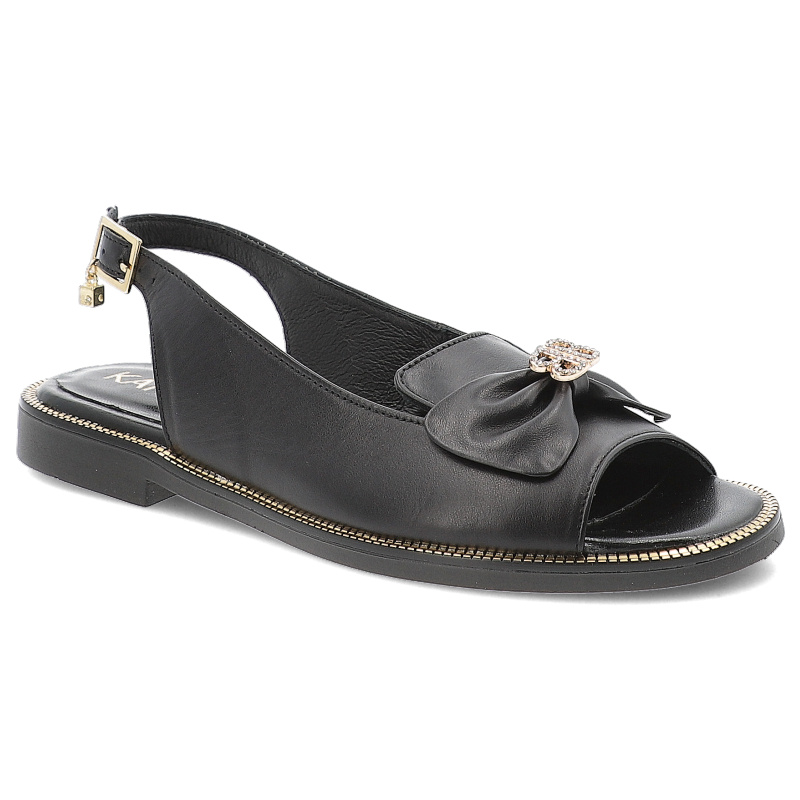 Czarne Sandały Karino Wygodne Obuwie Damskie Z Kokardą