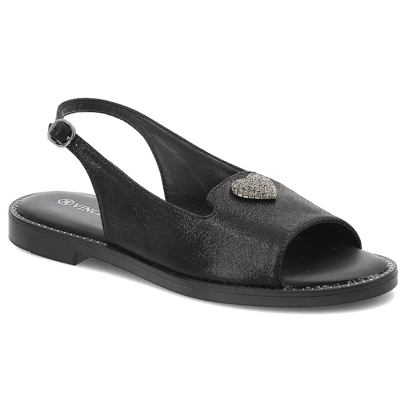 Sandały damskie Vinceza, na płaskim obcasie eleganckie z ozdobą ze sprzączką, czarne, 17384-BK