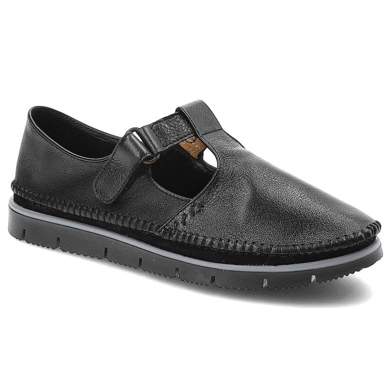 Półbuty damskie Maciejka, ze skóry naturalnej i zapinane na rzep, czarne, 02457-01-00-0