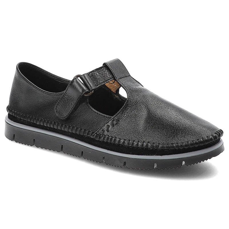 Półbuty damskie Maciejka, ze skóry naturalnej i zapinane na rzep, czarne, 02457-01-00-0