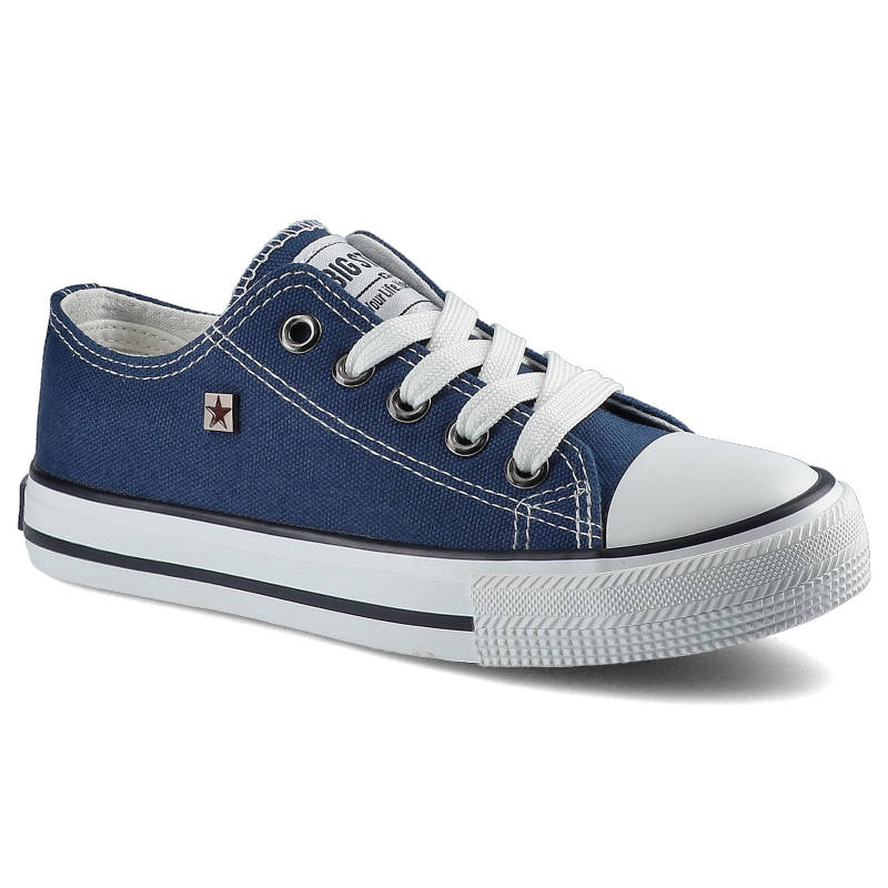 Trampki damskie Big Star, materiałowa sznurowana cholewka na klasycznym płaskim gumowym spodzie, granatowe, FF374202