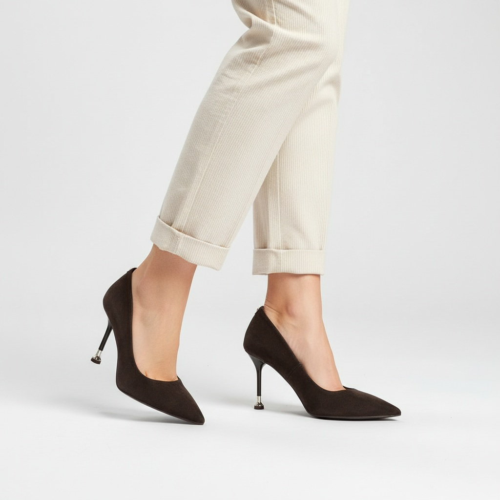 Czółenka damskie Chebello, eleganckie zamszowe na wysokiej szpilce, brązowe, 5021_-105-000-PSK-S423