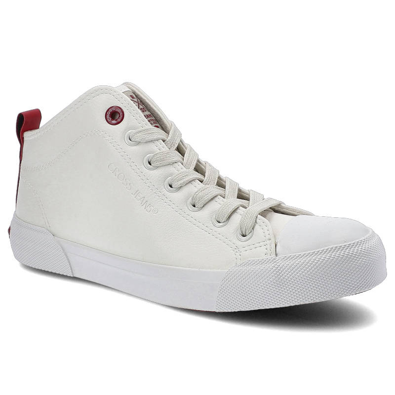 Trampki damskie Cross Jeans, wysokiej jakości materiał syntetyczny z gładką podwyższoną cholewką klasycznym sznurowaniem oraz stabilną grubszą podesz