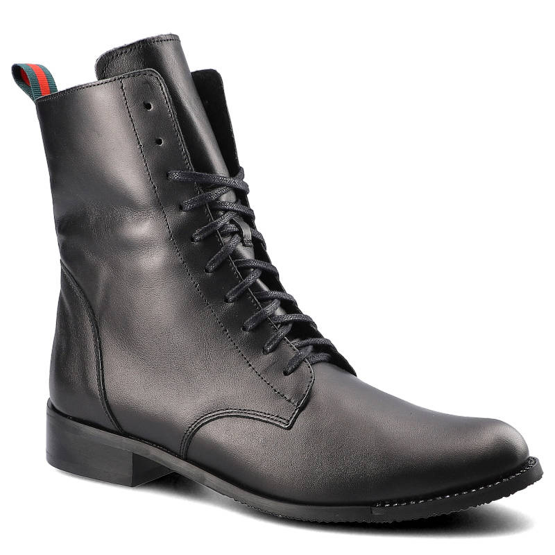 Botki damskie Pro-Moda, sznurowany fason podwyższona cholewka gładka skórzana powierzchnia niski stabilny obcas, czarne, 2315-001