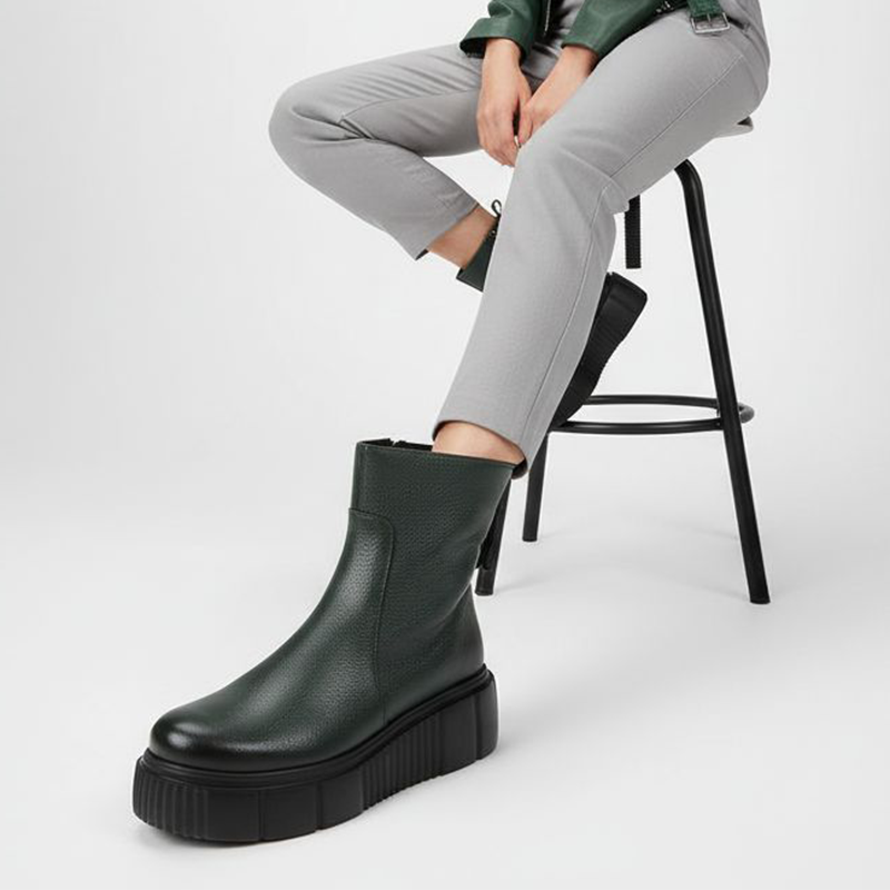 Zielone Botki Armodo Wygodne Obuwie Damskie Na Platformie