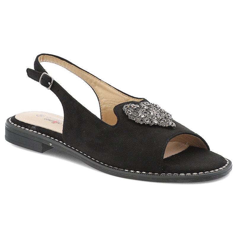 Czarne Sandały S.Barski Eleganckie Obuwie Damskie Z Sercem