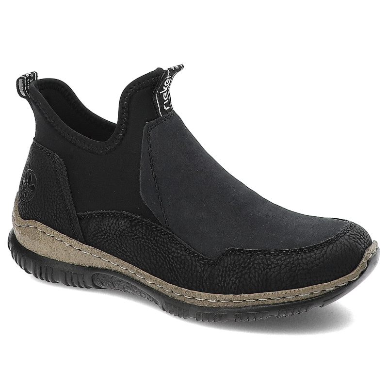 Czarne Botki Rieker Modne Wsuwane Obuwie Damskie