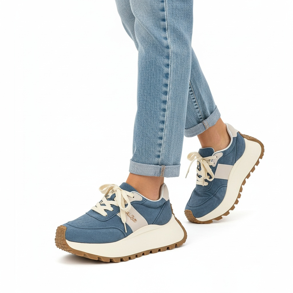 Sneakersy damskie Filippo cholewka z naturalnej skóry zamszowej z kontrastowym panelem bocznym i klasycznym sznurowaniem z metalowym logo masywna bry