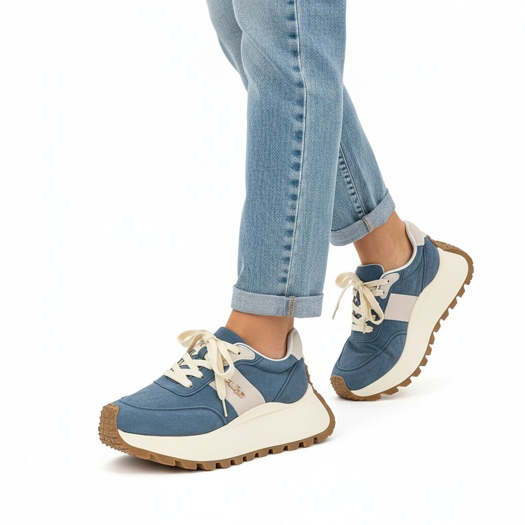 Sneakersy damskie Filippo cholewka z naturalnej skóry zamszowej z kontrastowym panelem bocznym i klasycznym sznurowaniem z metalowym logo masywna bry