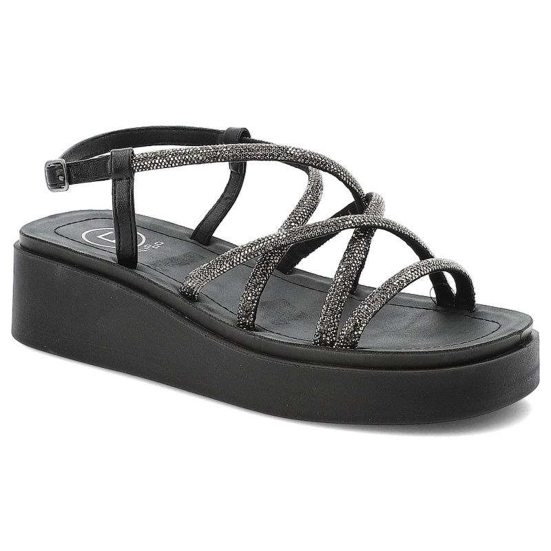 Sandały damskie Filippo, na grubej platformie eleganckie zapinane sprzączką, czarne, DS6898-25-BK