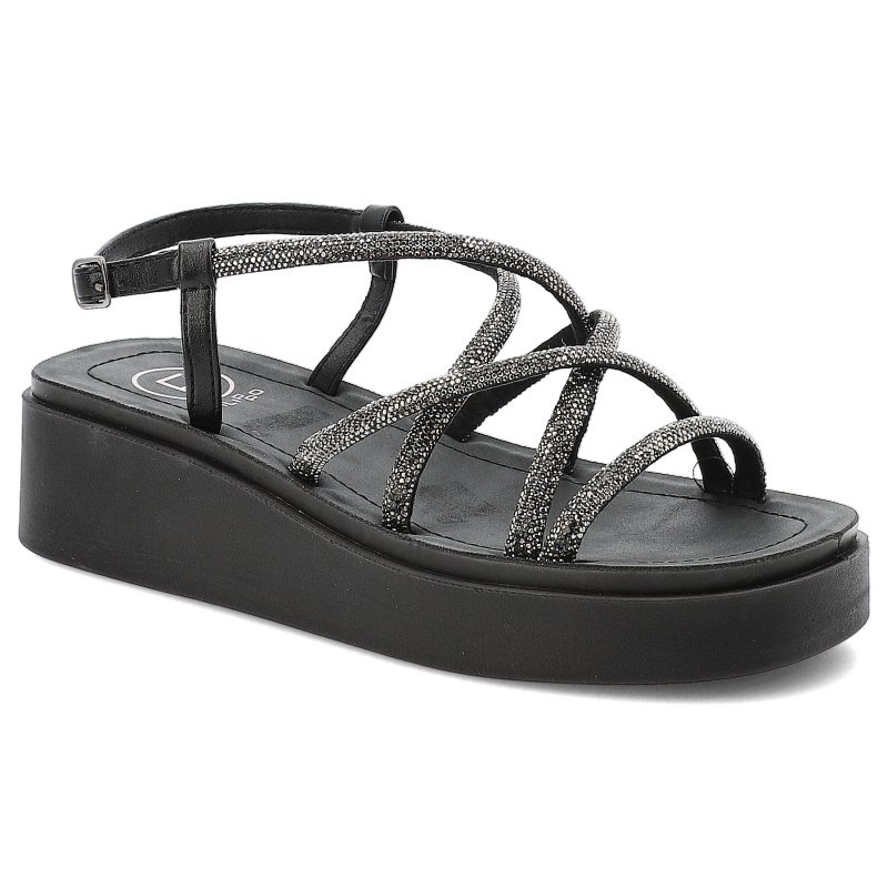 Sandały damskie Filippo, na grubej platformie eleganckie zapinane sprzączką, czarne, DS6898-25-BK