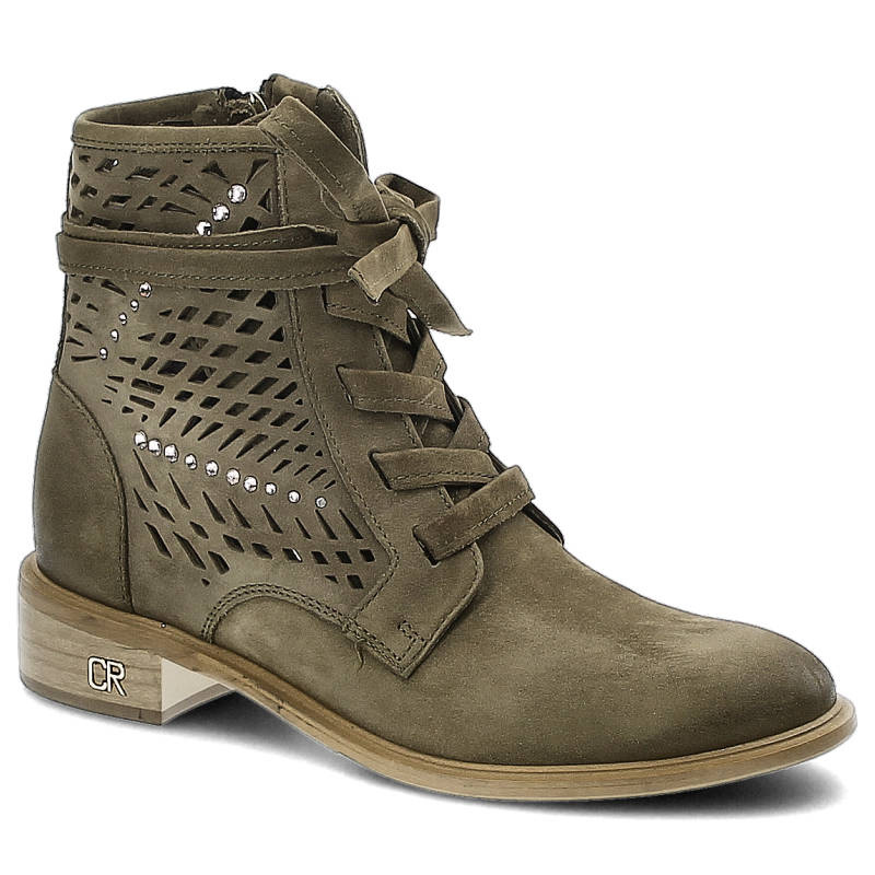 Botki damskie Carinii, ażurowe i zapinane na suwak, zielone, B4317_-I43-000-000-C58