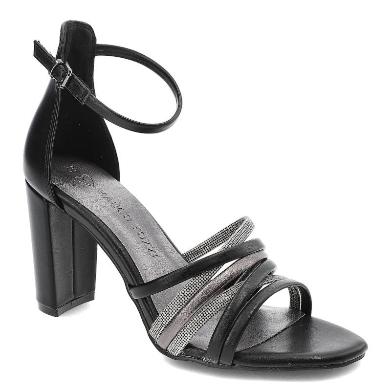 Czarne Sandały Marco Tozzi Eleganckie Buty Na Obcasie