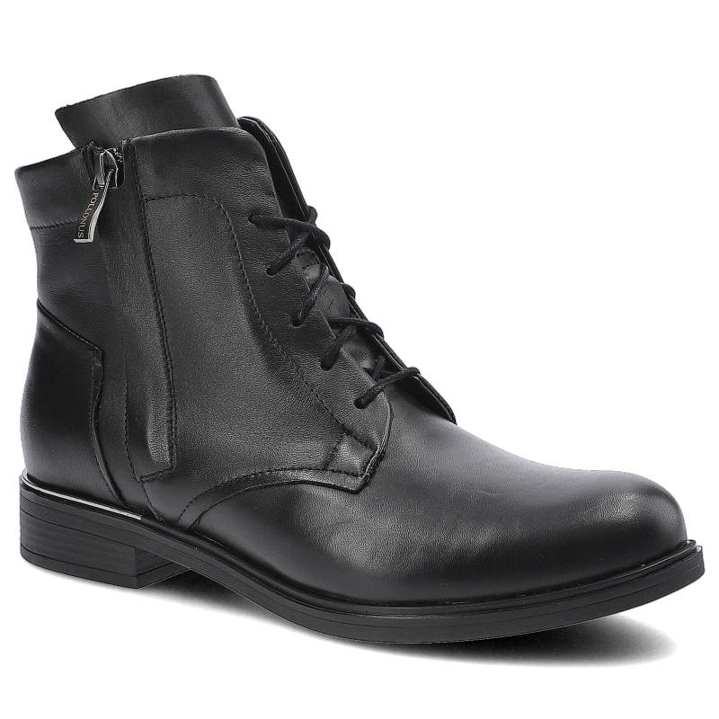 Trzewiki damskie Pollonus, naturalna skóra licowa z bocznym zamkiem i sznurowaniem stabilna podeszwa oraz wzmocniony zapiętek, czarne, 5-1005-001