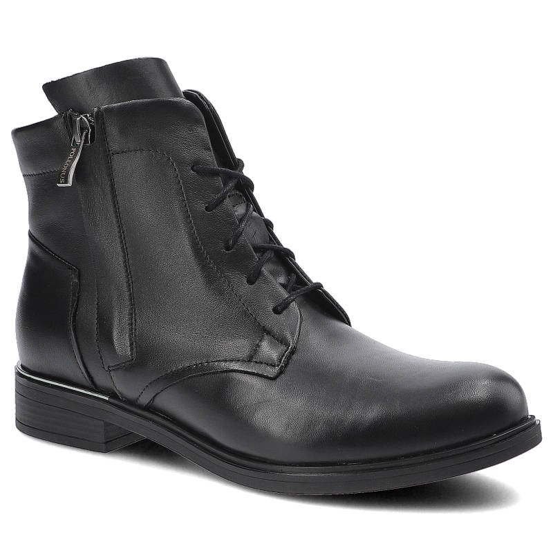 Trzewiki damskie Pollonus, naturalna skóra licowa z bocznym zamkiem i sznurowaniem stabilna podeszwa oraz wzmocniony zapiętek, czarne, 5-1005-001