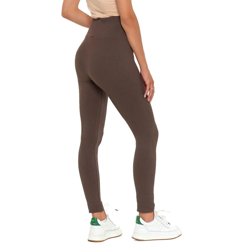 Legginsy damskie Moraj, do ćwiczeń slim fit z wysokim stanem do biegania długie prążkowane, brązowe, RDL1000-020