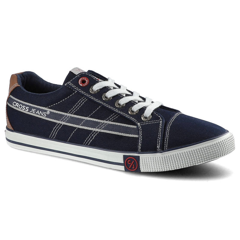 Trampki damskie Cross Jeans, z tekstylnej cholewki z kontrastowymi przeszyciami i sznurowaniem oraz gumową płaską podeszwą, granatowe, FF1R4044C