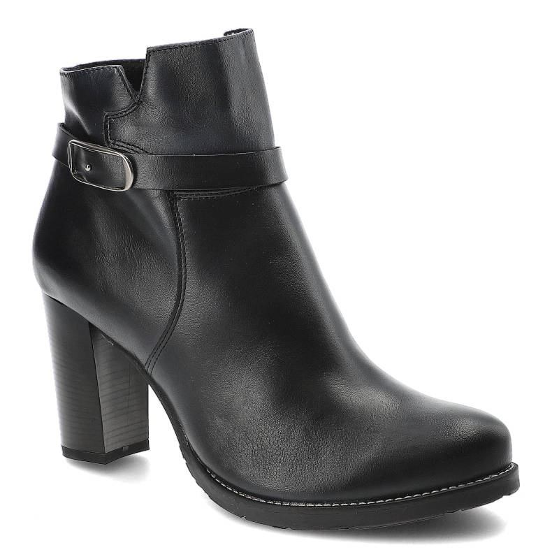 Botki damskie Pollonus, na wysokim obcasie i z ozdobną klamrą, granatowe, 5800