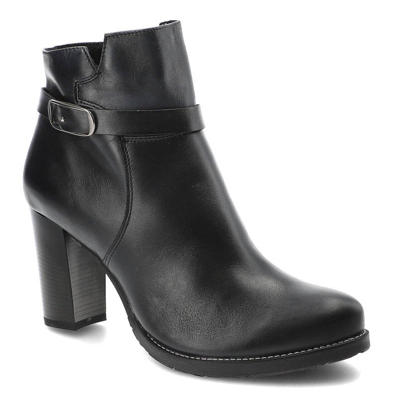 Botki damskie Pollonus, na wysokim obcasie i z ozdobną klamrą, granatowe, 5800