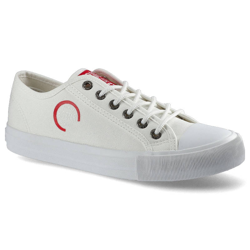 Trampki damskie Big Star, materiałowa sznurowana cholewka na miękkim płaskim gumowym spodzie, białe, HH274117