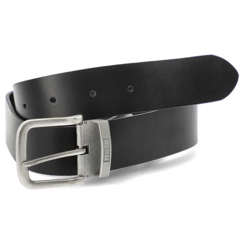 Pasek męski Big Star, z klamrą skórzany i metalowym logo, czarny, HH674141