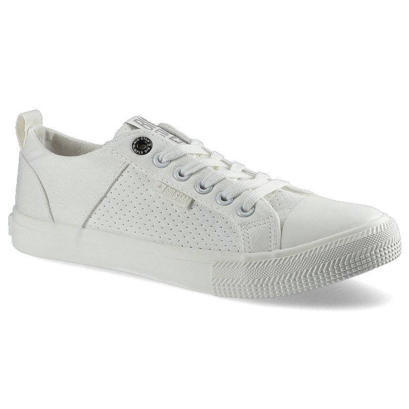 Trampki damskie Big Star, z materiałową cholewką perforowanym panelem bocznym wiązaniem na oczka i gumowanym noskiem, białe, HH274017