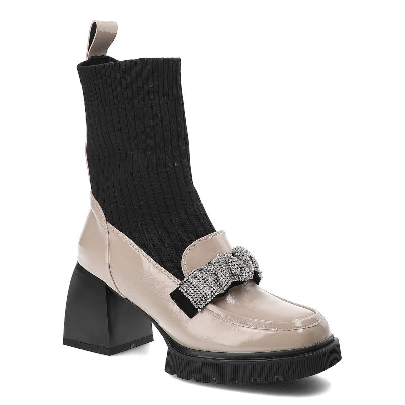 Beżowe Skarpetkowe Botki S.Barski Damskie Modne Obuwie