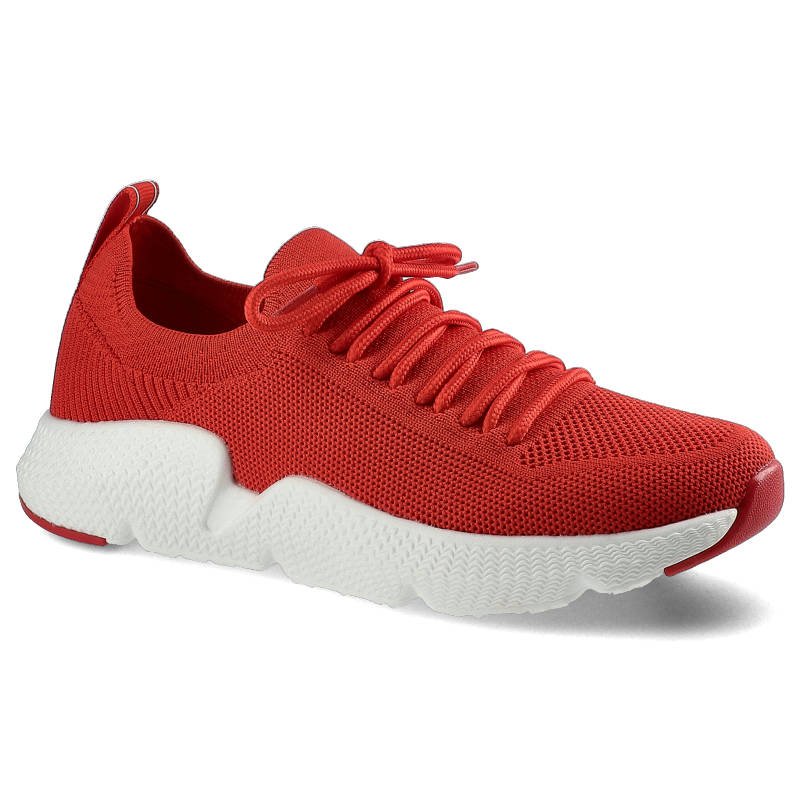 Sneakersy damskie Big Star, materiałowa sznurowana cholewka na miękkim płaskim gumowym spodzie, czerwone, DD274580