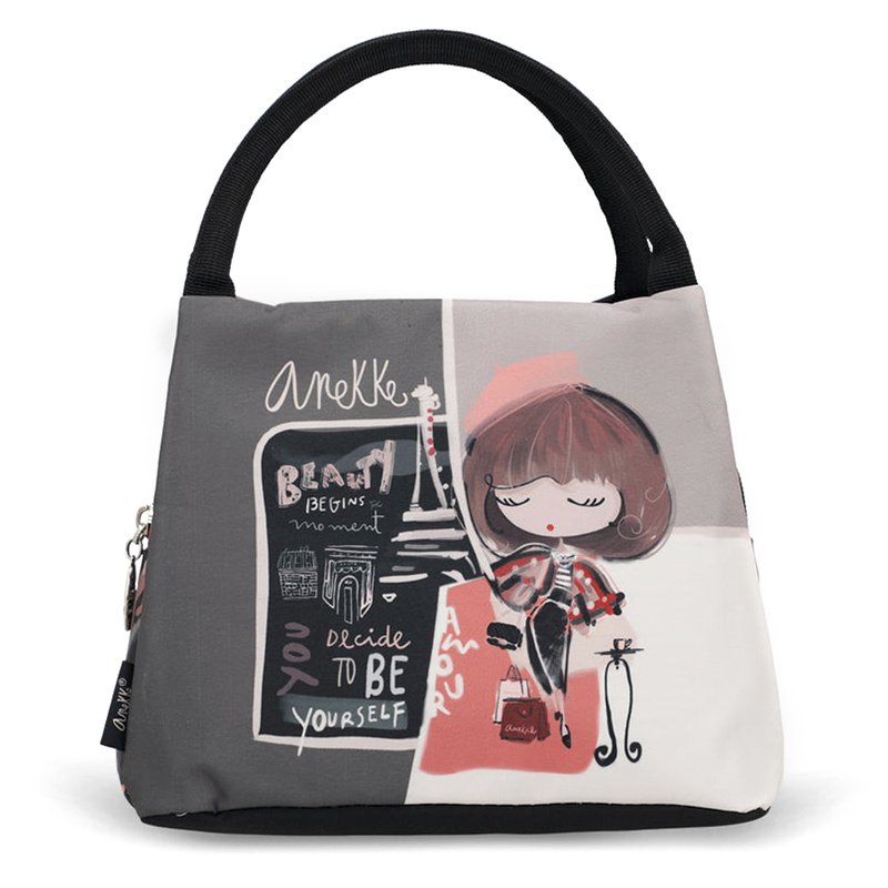 Torba na lunch damska Anekke, kompaktowa zapinana na zamek we wzorki z folią termoizolacyjną, szara, 41484-102