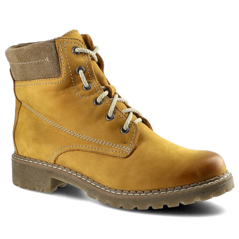 Botki damskie Pollonus, ze skóry naturalnej i sznurowane, żółte, 5-0739-013