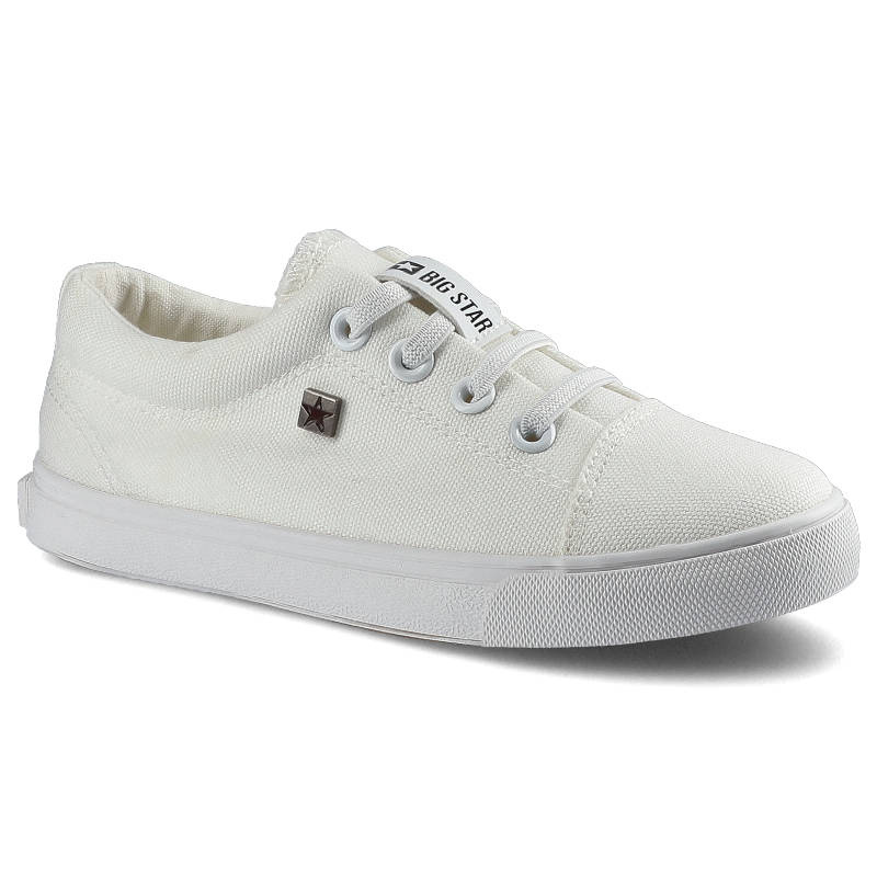 Trampki damskie Big Star, materiałowa sznurowana cholewka na klasycznym płaskim gumowym spodzie, białe, DD374074