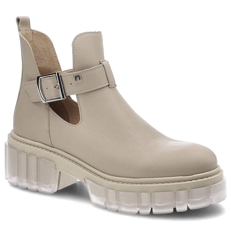 Botki damskie Nessi, gładka cholewka o minimalistycznym wykończeniu dekoracyjny pasek z klamrą, beżowe, 22220