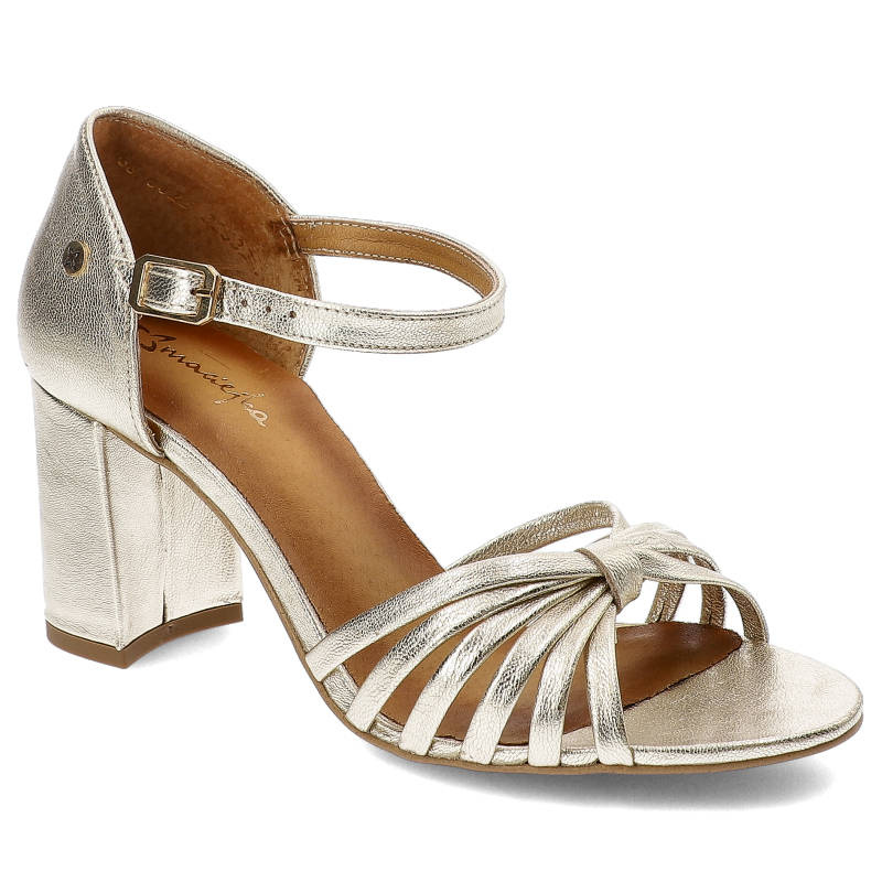 Złote Sandały Maciejka Eleganckie Skórzane Buty