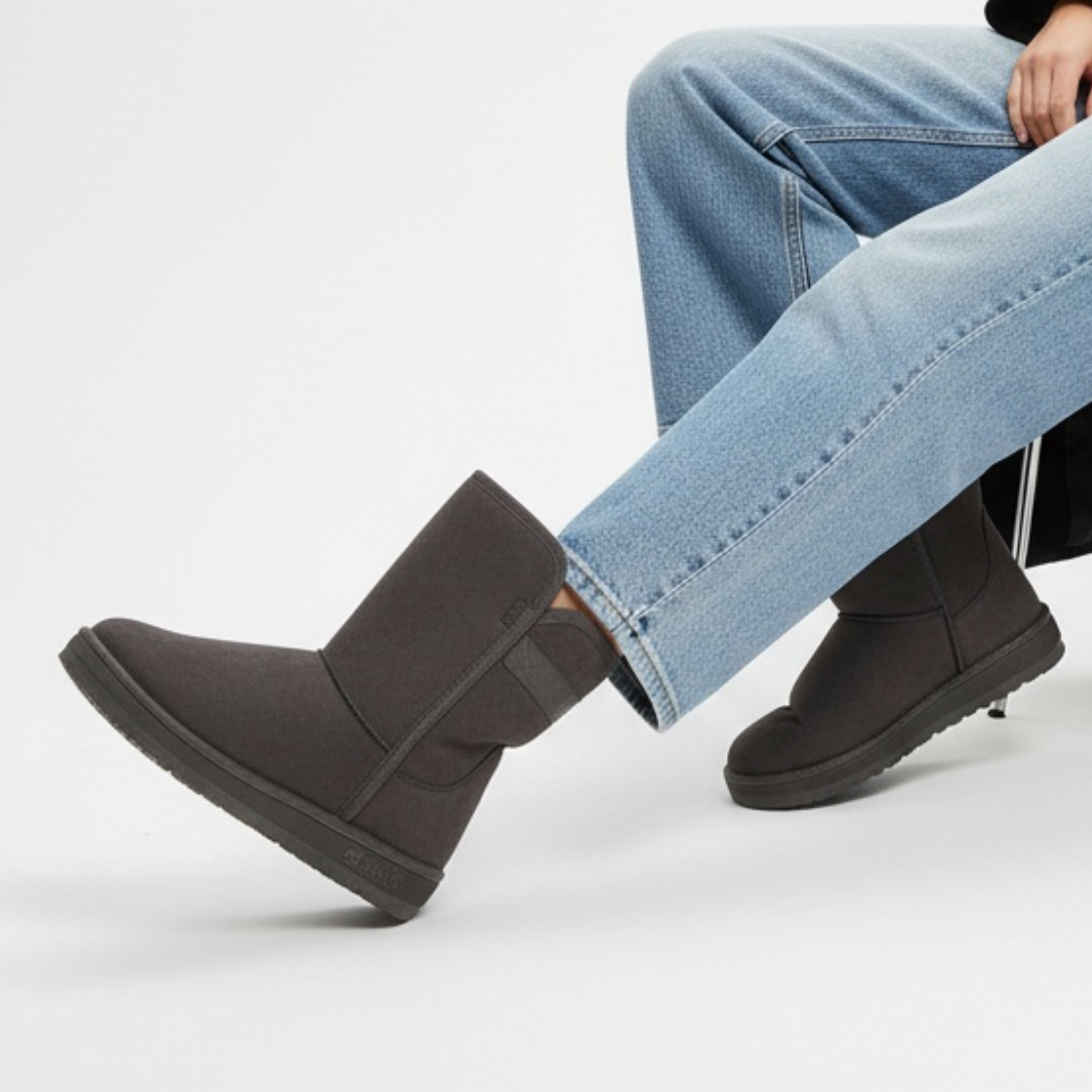 Śniegowce damskie Big Star, ze skóry zamszowej z elastyczną wstawką boczną wsuwaną konstrukcją zabudowaną cholewką, grafitowe, KK274619