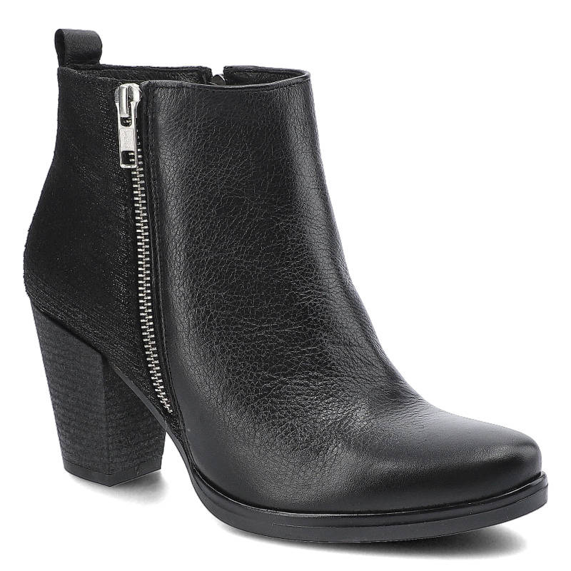 Botki damskie Maciejka, ze skóry naturalnej na szerszym obcasie i zapinane na zamek, czarne, 01593-09-00-3