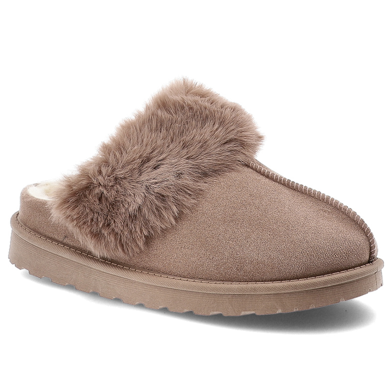 Kapcie damskie Vinceza, z otwartą piętą futerkiem z okrągłym noskiem i na grubej podeszwie, brązowe, 13643