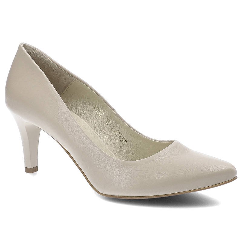 Czółenka damskie Clasicco, cholewka ze skóry naturalnej wnętrze wykończone skórą wkładka skórzana obcas smukły nosek wąski, beżowe, 1062-935