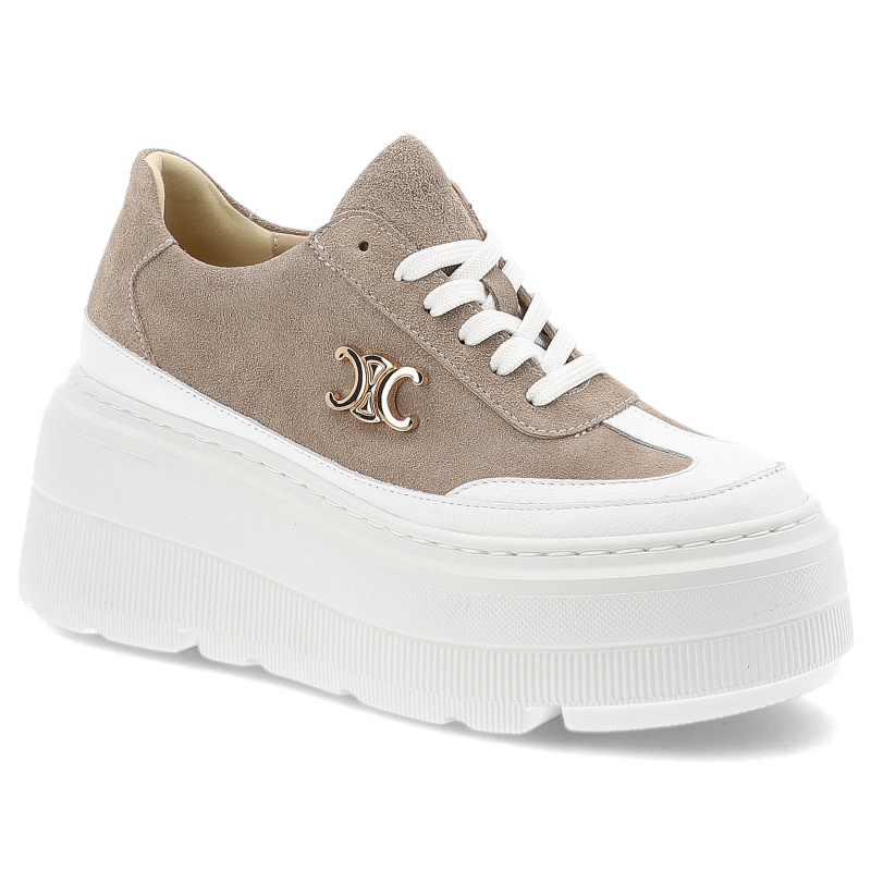 Beżowe Sneakersy Armodo Modne Obuwie Damskie Na Platformie