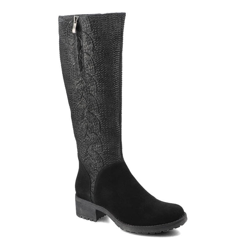 Kozaki damskie Robson, na niskim obcasie ze skóry naturalnej, czarne, 5086