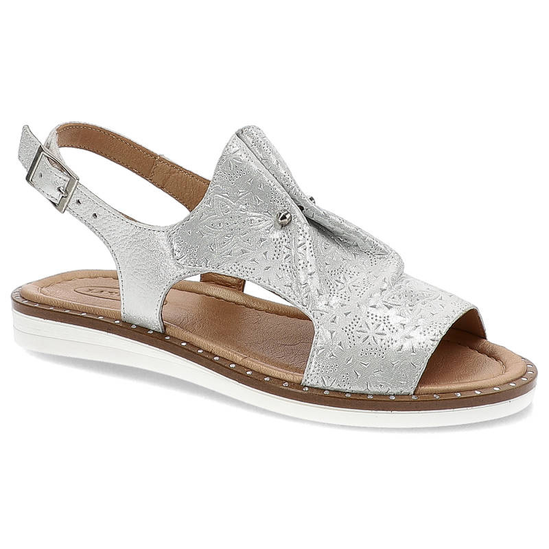 Sandały damskie Lanqier, zapinane na sprzączkę i z marszczoną cholewką, białe, 44C2860