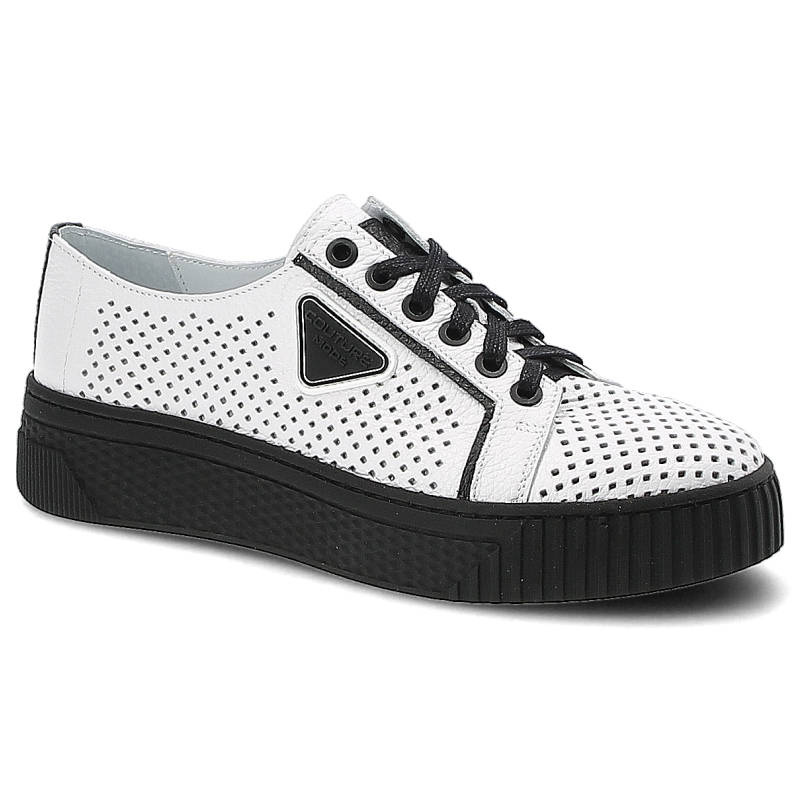 Półbuty damskie Pollonus, sznurowane z perforowaną cholewką i masywną podeszwą, białe, 5-1375-002